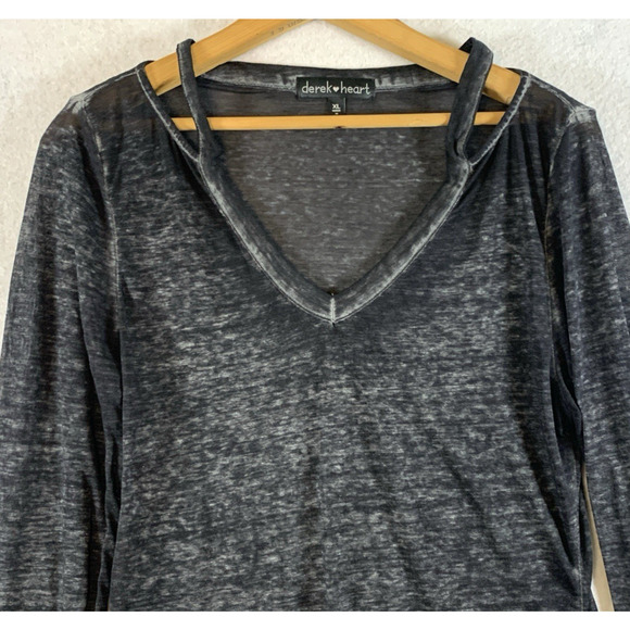 Derek Heart Women Y2K Grunge Semi Sheer Top Sz XL Black Faded Wash Punk Baddie - Picture 2 of 12